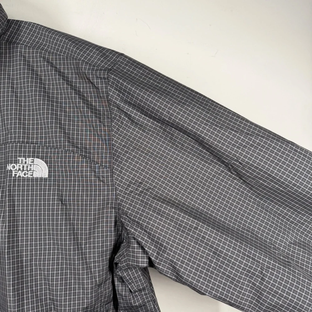 The North Face HyVent Rain Jacket Mens Sz XL Black Grey Grid Plaid Hooded Shell